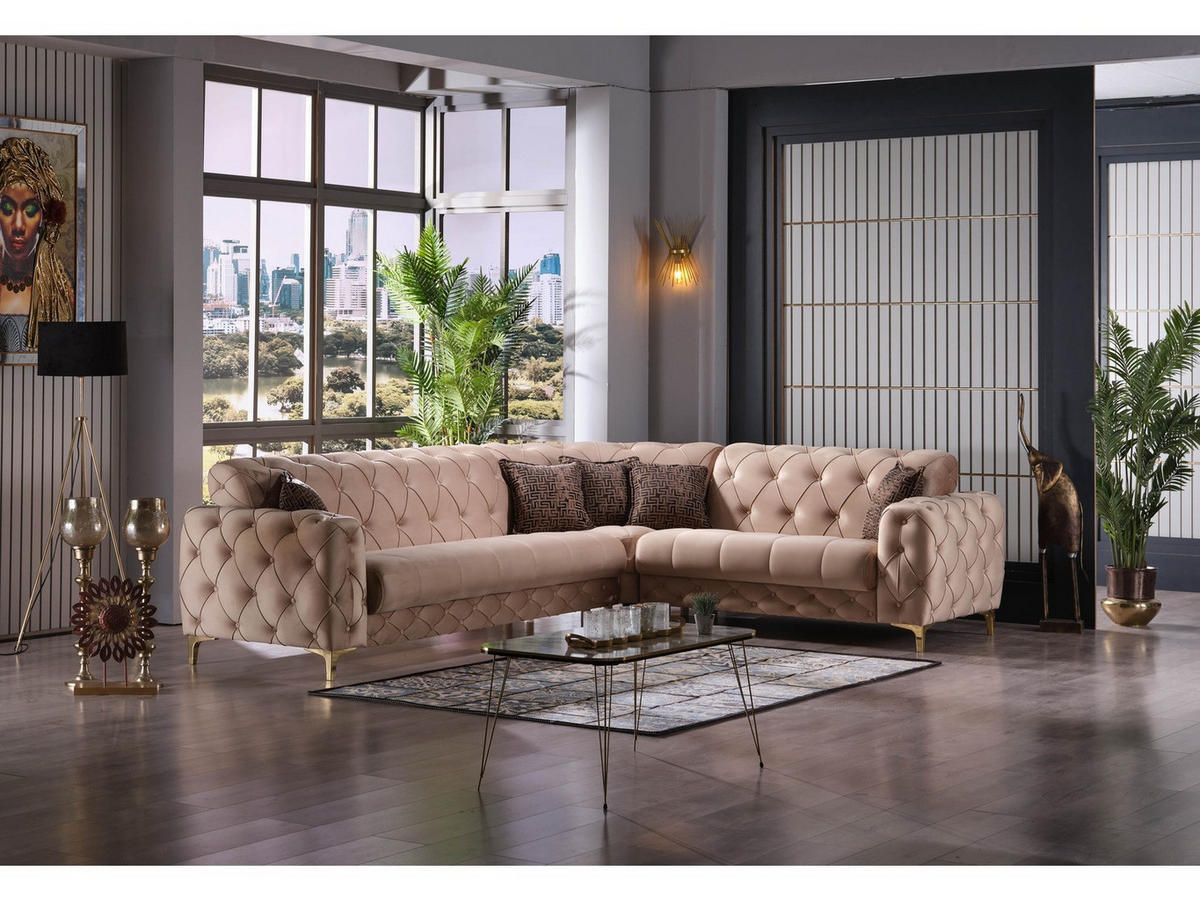 ECKSCHLAFSOFA Acelya Beige - Langer Schenkel Links - Beige, Holzwerkstoff/Kunststoff (315/245cm)