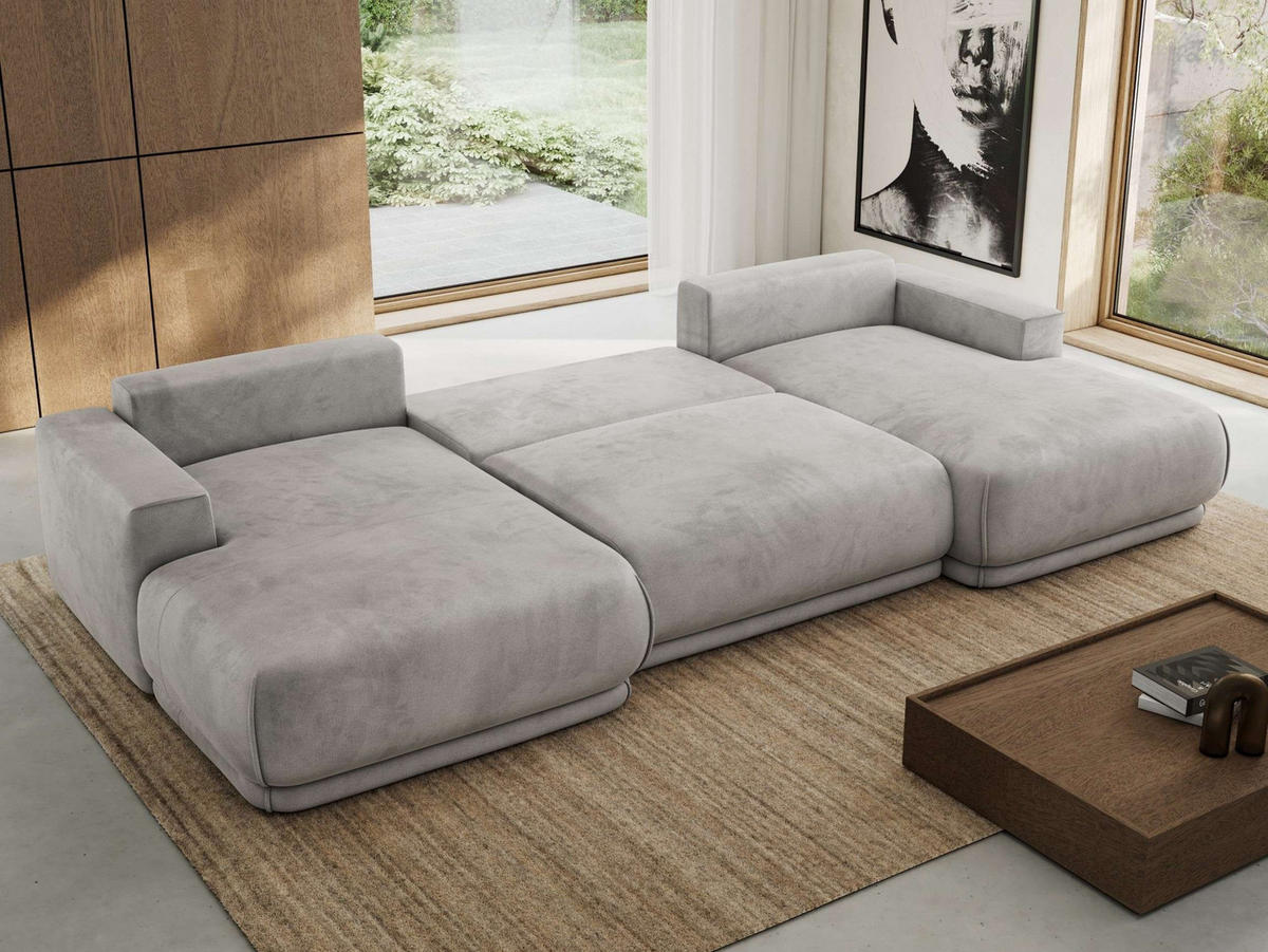 SEDACIA SÚPRAVA RINA U Svetlosivá Zamat - čierna/svetlosivá, textil/plast (360/85/170cm) - MKS