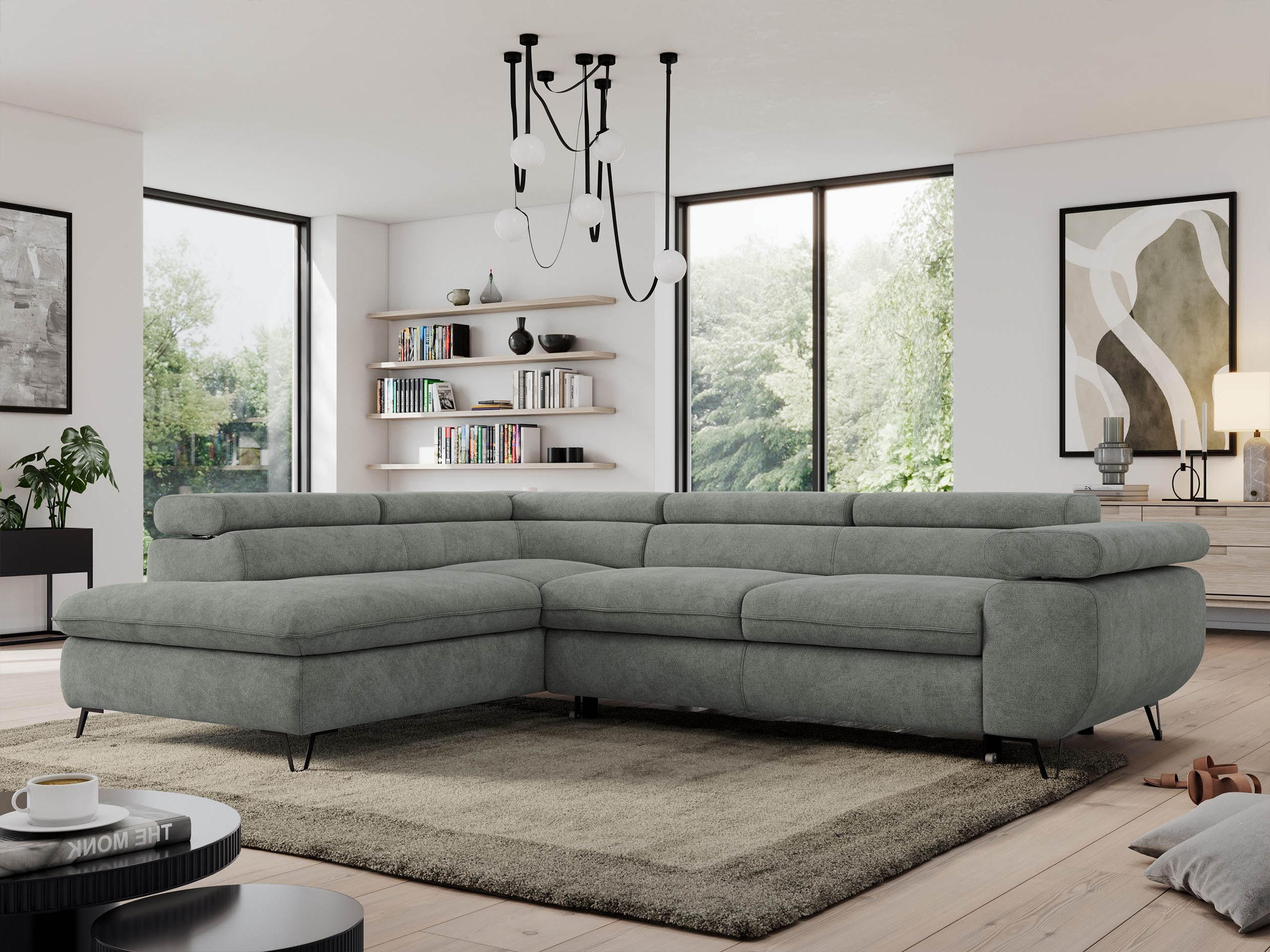 ECKSOFA PEDRO L Grau Struktur - Links Seite - Schwarz/Grau, Textil/Metall (208/273cm) - MKS