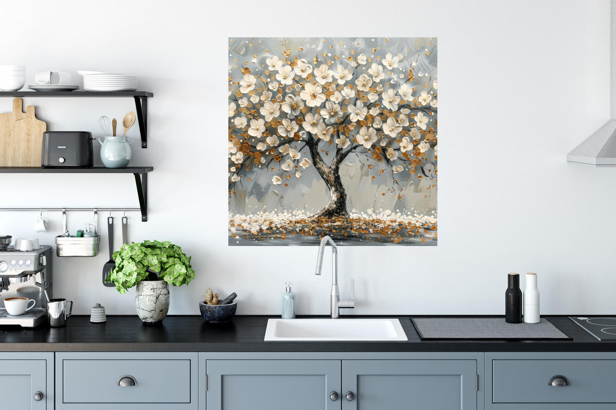 WANDTATTOO Baum - Blumen - Weiß - Natur - Kunst 50x50 cm - Weiß, Kunststoff (50/50/0.1cm) - MuchoWow