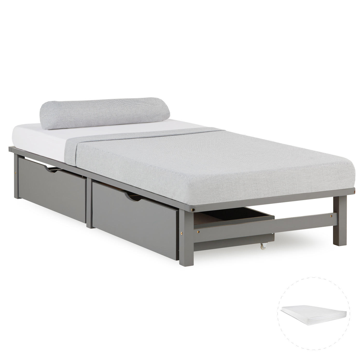 STAURAUMBETT mit Matratze 90/200 cm grau - Grau, Holz (90/200cm) - Homestyle4u