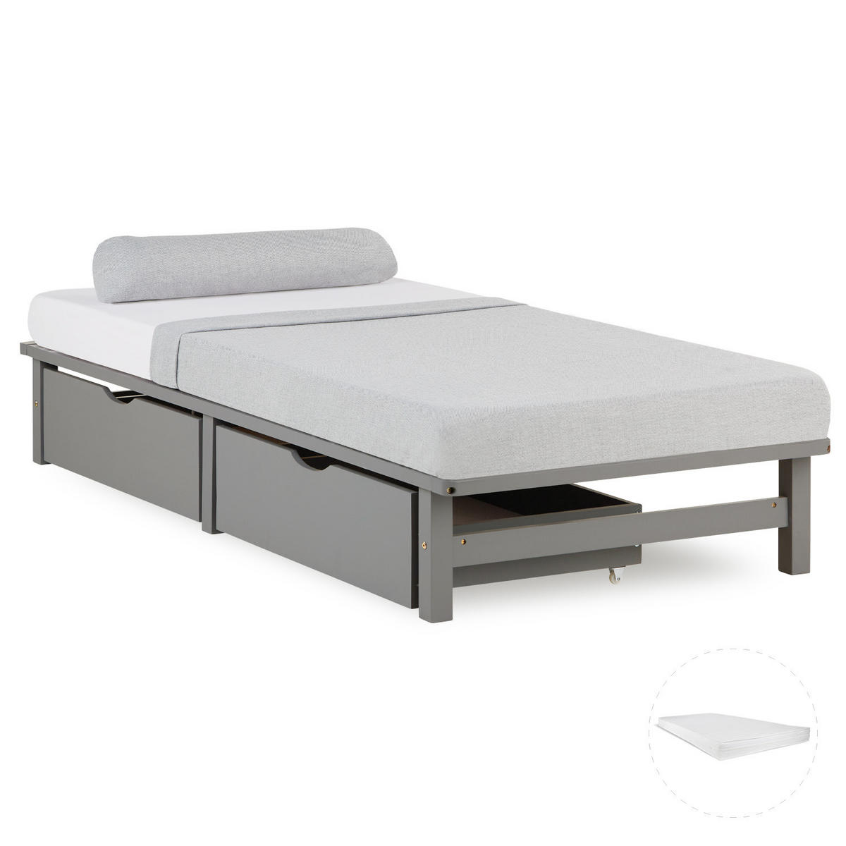 STAURAUMBETT mit Matratze 90/200 cm grau - Grau, Holz (90/200cm) - Homestyle4u