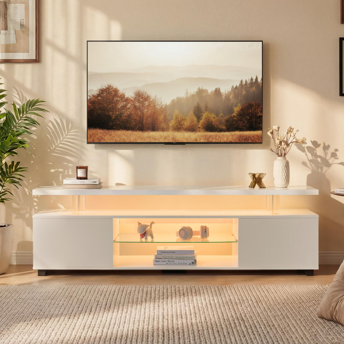 TV-ELEMENT mit LED-Beleuchtung und Stauraum Weiß - Weiß, Holz (40/48/130cm) - Beauniv
