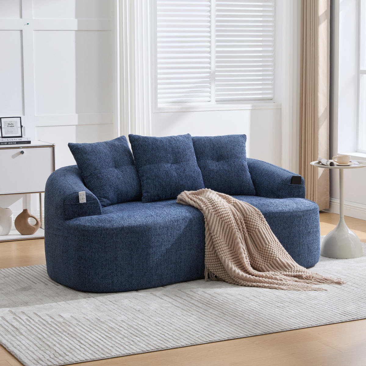 SOFA 2-Sitzer 164 cm Chenille Blau - Blau, Holzwerkstoff (164/60/92cm) - Meubliv