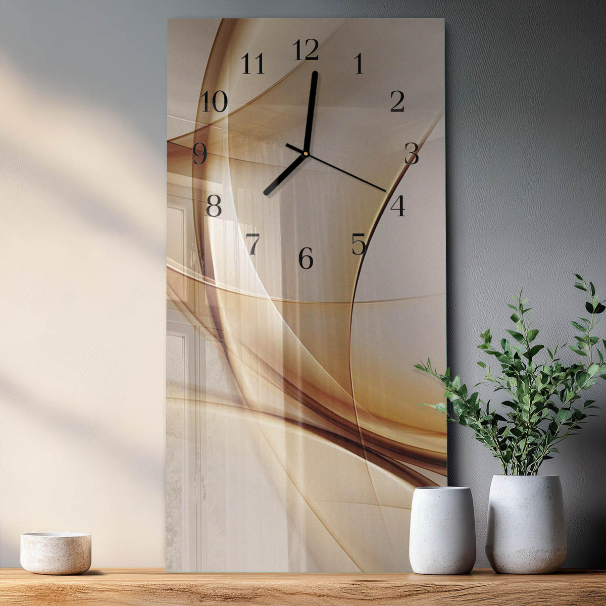 WANDUHR 60x30 cm - Tasse Kaffee - Beige, Glas (30/60/0.4cm) - TULUP
