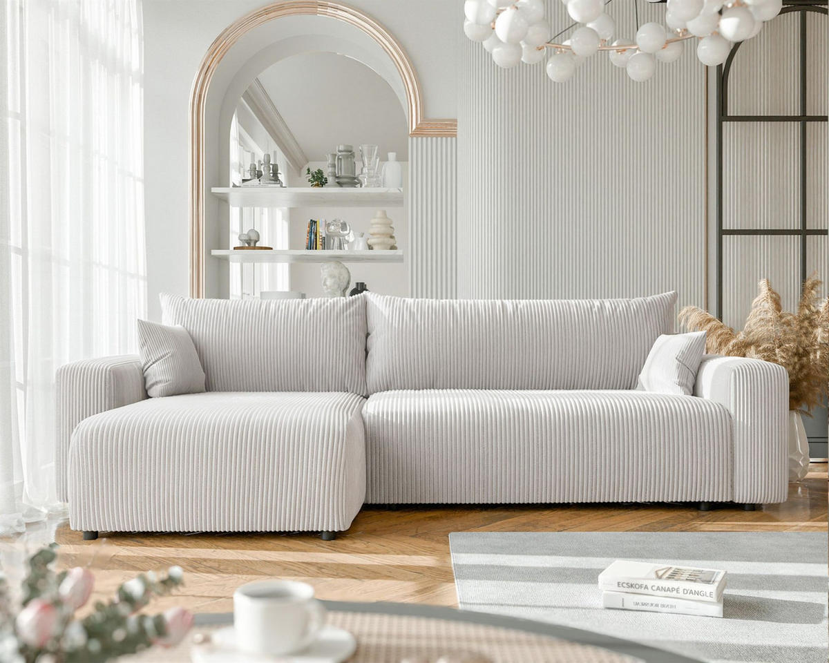 ECKSOFA Luna Max Mit Schlaffunktion - Weiß, Holzwerkstoff/Textil (278/145cm) - Fun Möbel