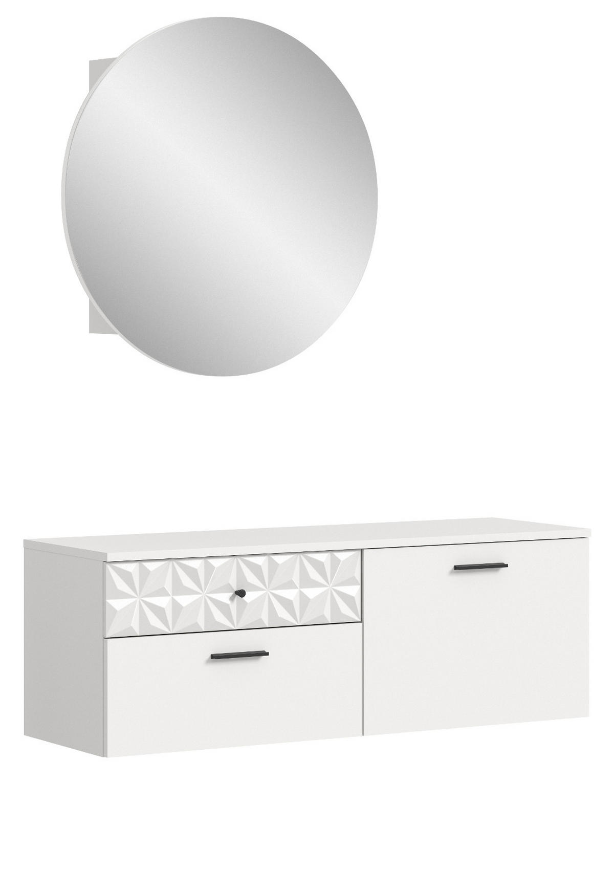 GARDEROBE Set weiß Hochglanz 110 cm, Kombination mit 3D-Struktur - Weiß Hochglanz/Schwarz, Glas/Holzwerkstoff (110/192/34cm) - Inn.Furn