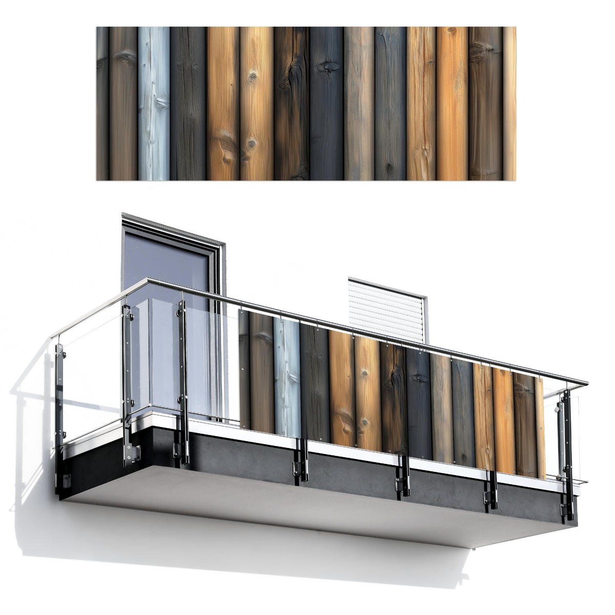 BALKON-SICHTSCHUTZ Holz - Dielen - Gemischt - Teakfarben, Kunststoff (300/110cm) - MuchoWow