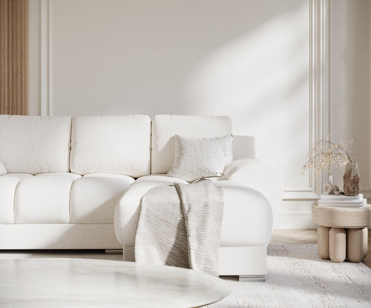 ECKSOFA MIT SCHLAFFUNKTION Peebles Creme Webstoff - Chromfarben/Creme, Holz/Holzwerkstoff (256/175cm) - Maison de Reve