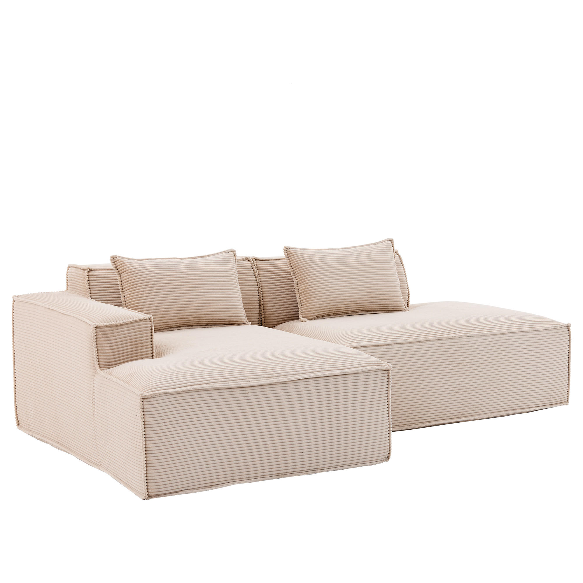ECKSOFA 233/129/70 cm Khaki mit zwei Kissen und Federtasche - Sandfarben, Textil (235/129cm) - Oxeza