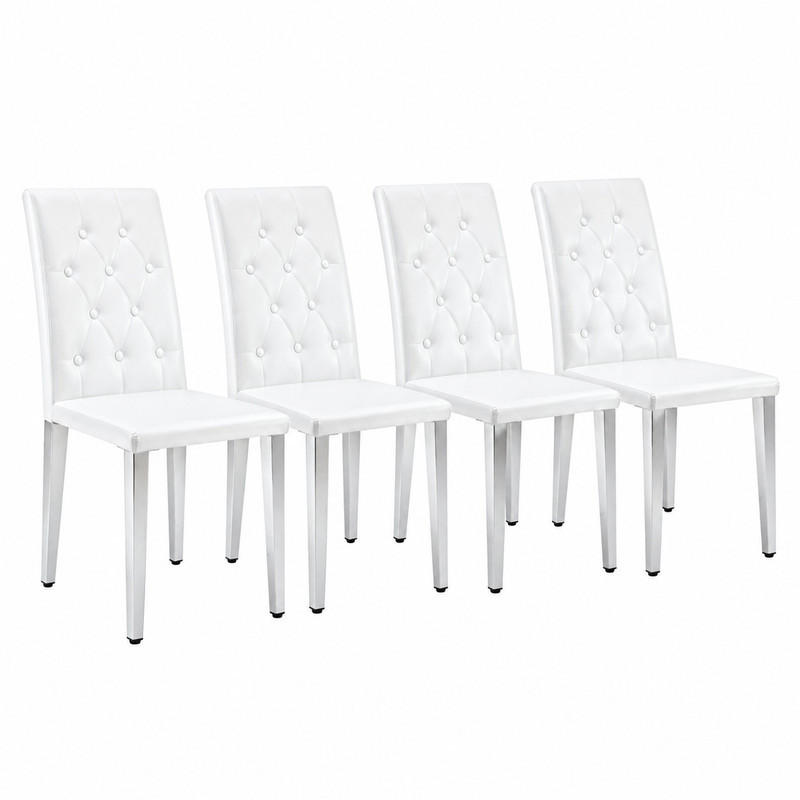 ESSZIMMERSTUHL 4er-Set 89 cm PU Weiß mit Metallbeinen Silber - Silberfarben, Metall (46/89/42cm) - Meubliv