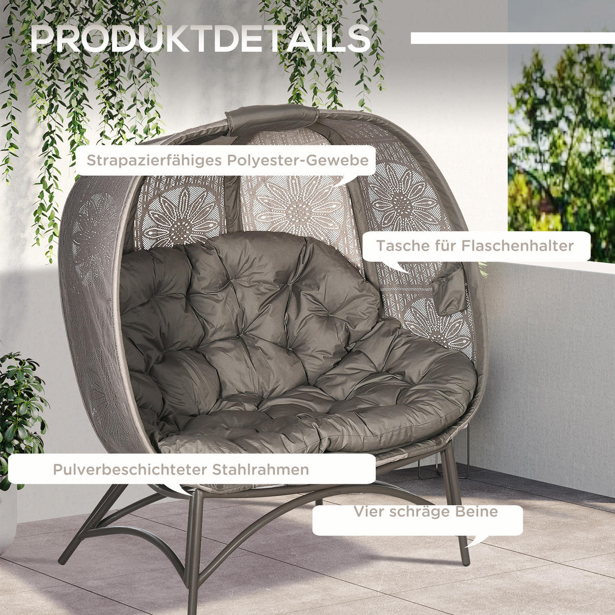 GARTENSTUHL, Stahl, Sand - Sandfarben, Metall (75/142/126cm) - Outsunny