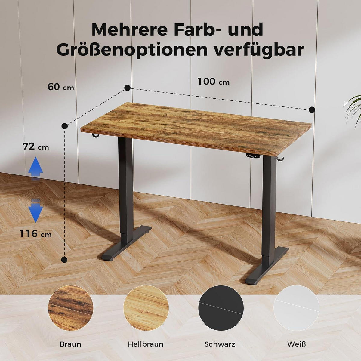 SCHREIBTISCH Höhenverstellbar Elektrisch 100 x 60 cm Braun - Braun, Holzwerkstoff (100/60/75cm)