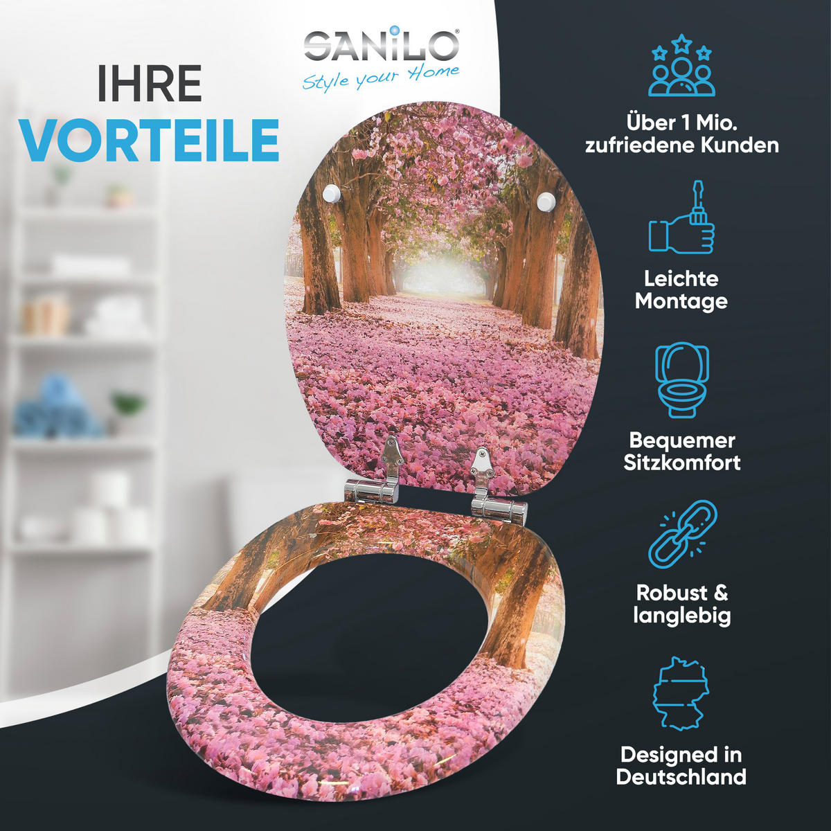 WC-SITZ mit Absenkautomatik Romantik - Pink, Holzwerkstoff (38/6/47cm) - Sanilo