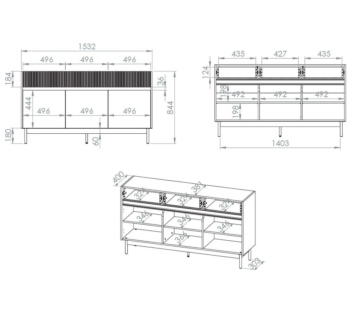 SIDEBOARD Dunea Cashmere / Eiche Cremona Torro 154 / 40 / 85 cm - Kaschmir/Creme, Holz/Holzwerkstoff (154/85/40cm) - Feldmann-Wohnen
