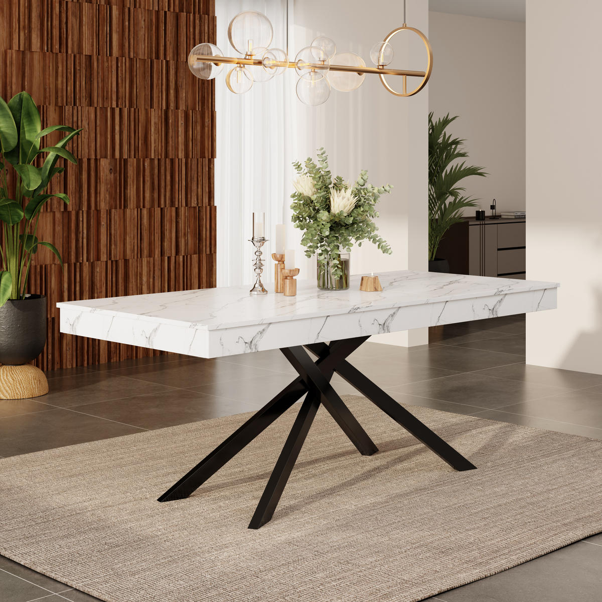 ESSTISCH in Weiß ausziehbarer Küchentisch mit verdickter Tischplatte und Metallbeinen für Esszimmer , B140-180/T80/H76cm - Schwarz/Weiß, Holzwerkstoff/Metall (80/180/76cm) - STILVORA