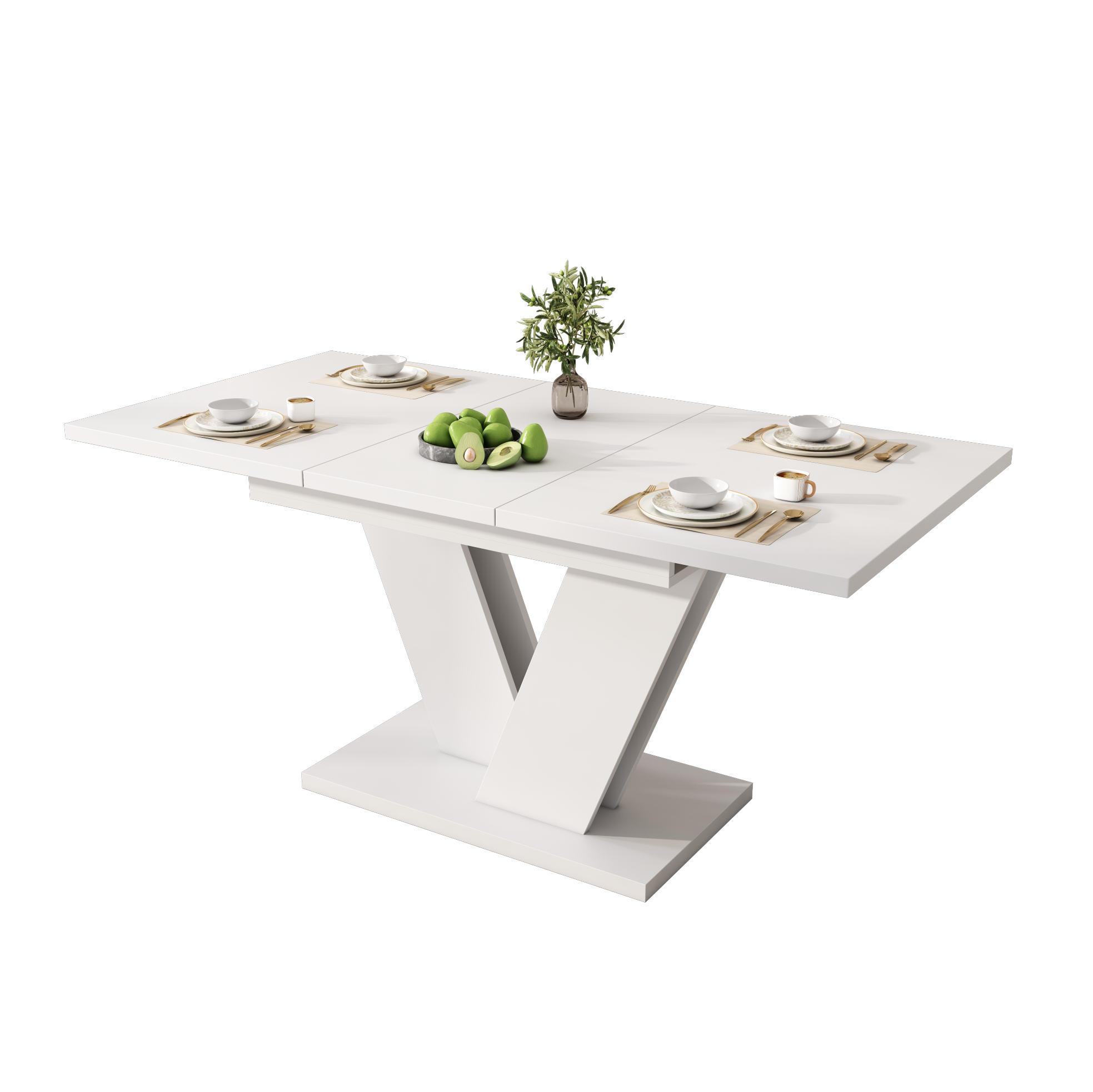 ESSTISCH in Weiß ausziehbarer Küchentisch mit verdickter Tischplatte und V-förmigen Beinen, B120-160/T80/H75.5cm - Weiß, Holzwerkstoff (80/160/75cm) - STILVORA