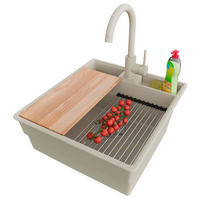 GRANITSPÜLE New York, 2-er set Beige 48/53 cm 1 Becken + Küchenarmatur 32/20 cm + Ablauf-Set + Küchenzubehörset ab 50er Unterschrank - Chromfarben/Beige, Kunststoff (48/20/53cm) - Primagran