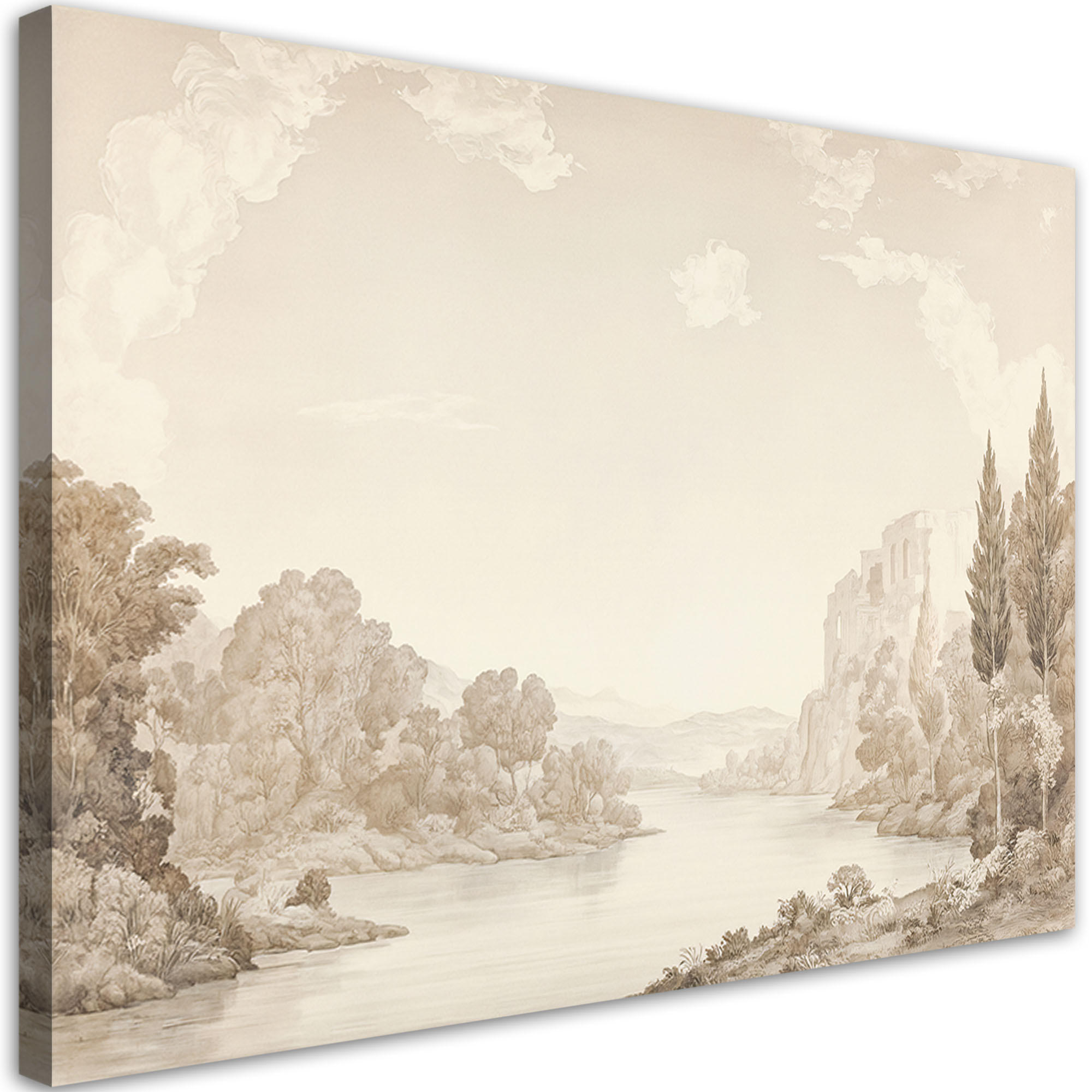 WANDBILD landschaft fluss sepia - Beige, Textil (60/40cm) - Feeby