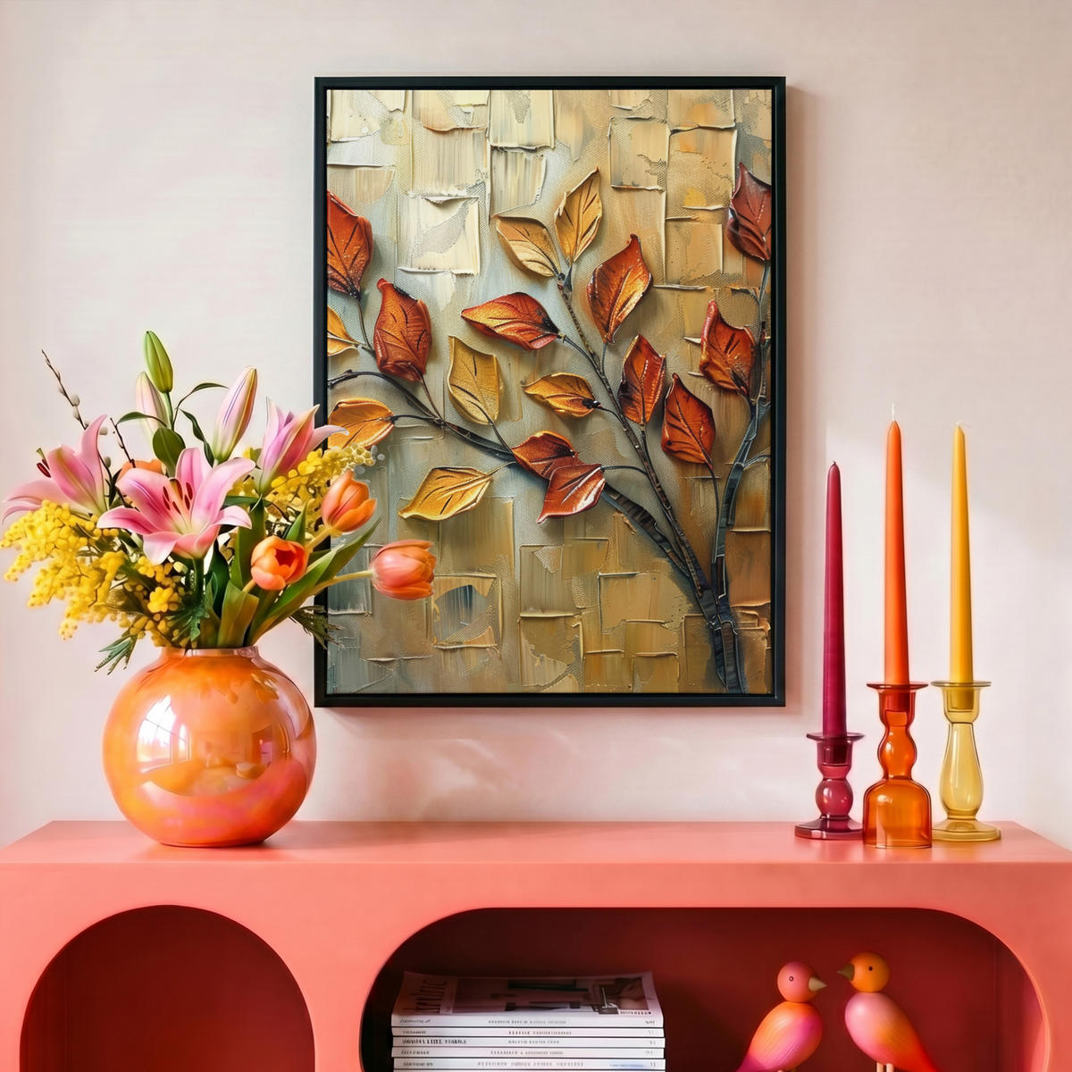 LEINWAND Bilder mit Rahmen - Baum - Abstrakt - Natur - Kunst - 30x40 - Goldfarben, Textil (30/40cm) - MuchoWow