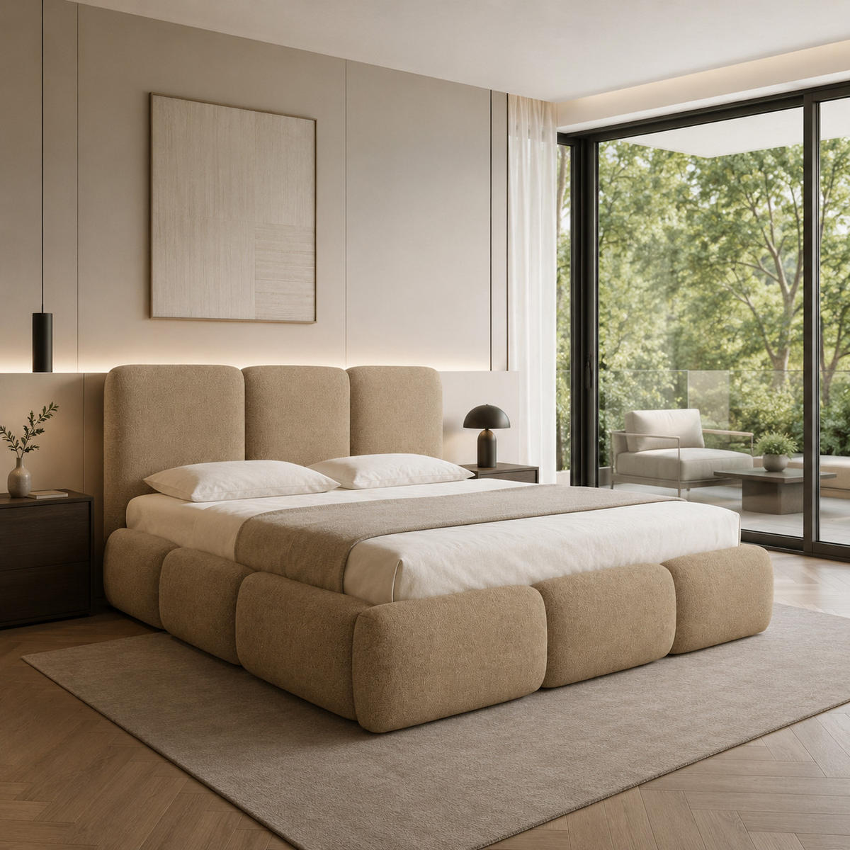 POLSTERBETT BOVA 180x200 cm mit Bettkasten,Lattenrost,Doppelbett,Boxspringbett-Optik-Cappuccino - Cappuccino, Holz (180/200cm) - Furnistar
