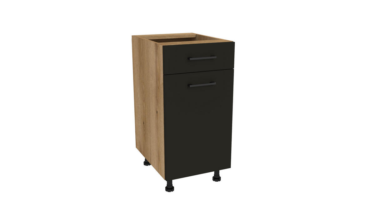 WINKELKÜCHE 240x180 cm mit Arbeitsplatte - SIMPLY Z8 - in Schwarz Matt / Rille / Eiche - Eichefarben/Schwarz, Holz/Holzwerkstoff (420/212/53cm)