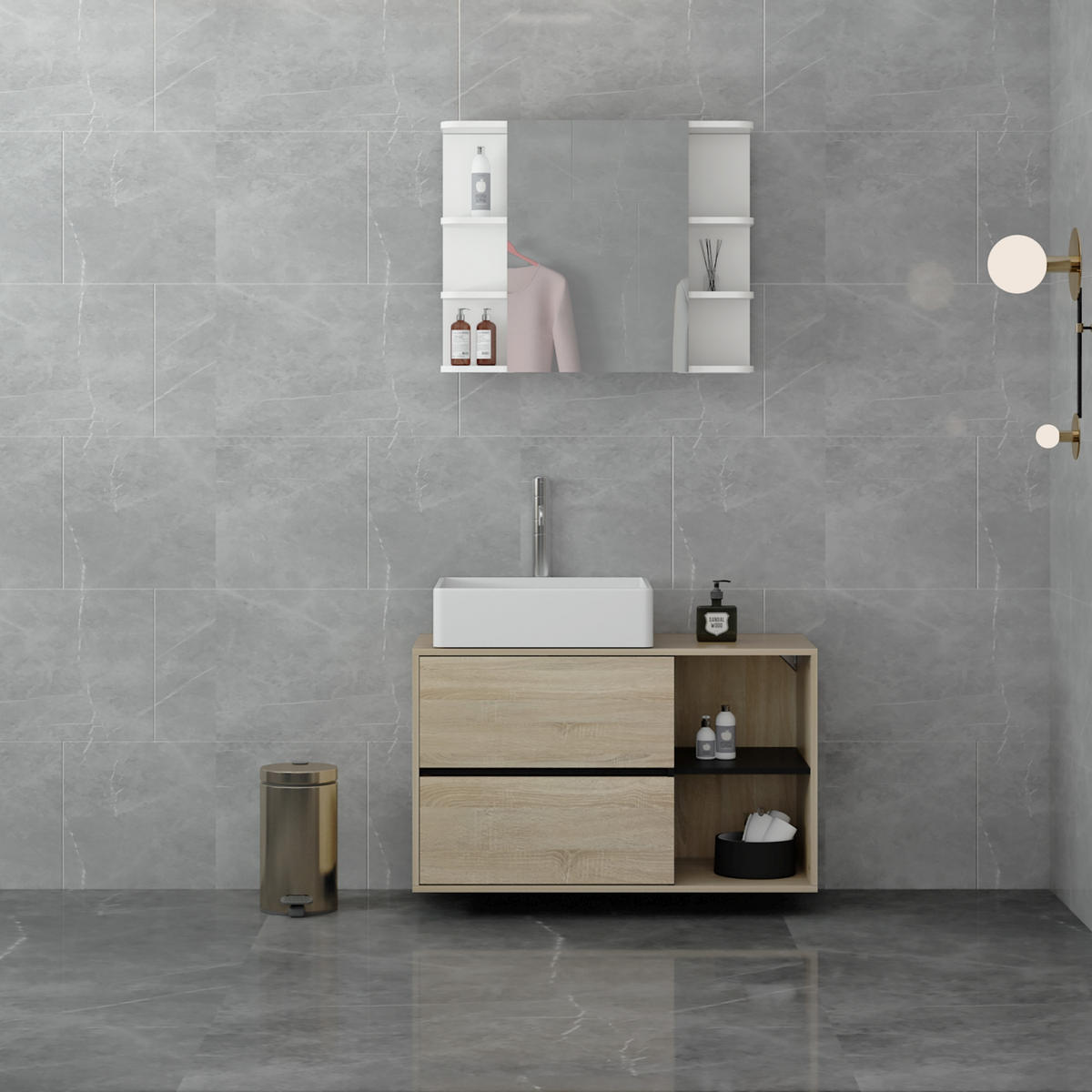 BADMÖBEL Set - Braun, Holzwerkstoff (45.5/64/100cm) - ML-DESIGN