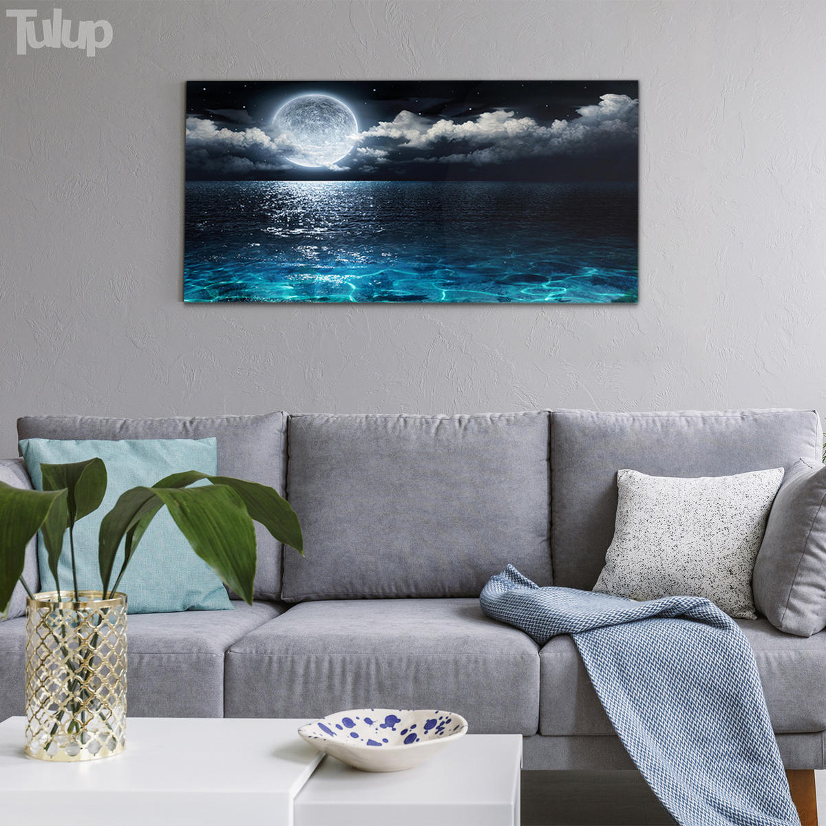 GLASBILD 120x60 cm Vollmond - Petrol, Glas (120/60cm) - TULUP