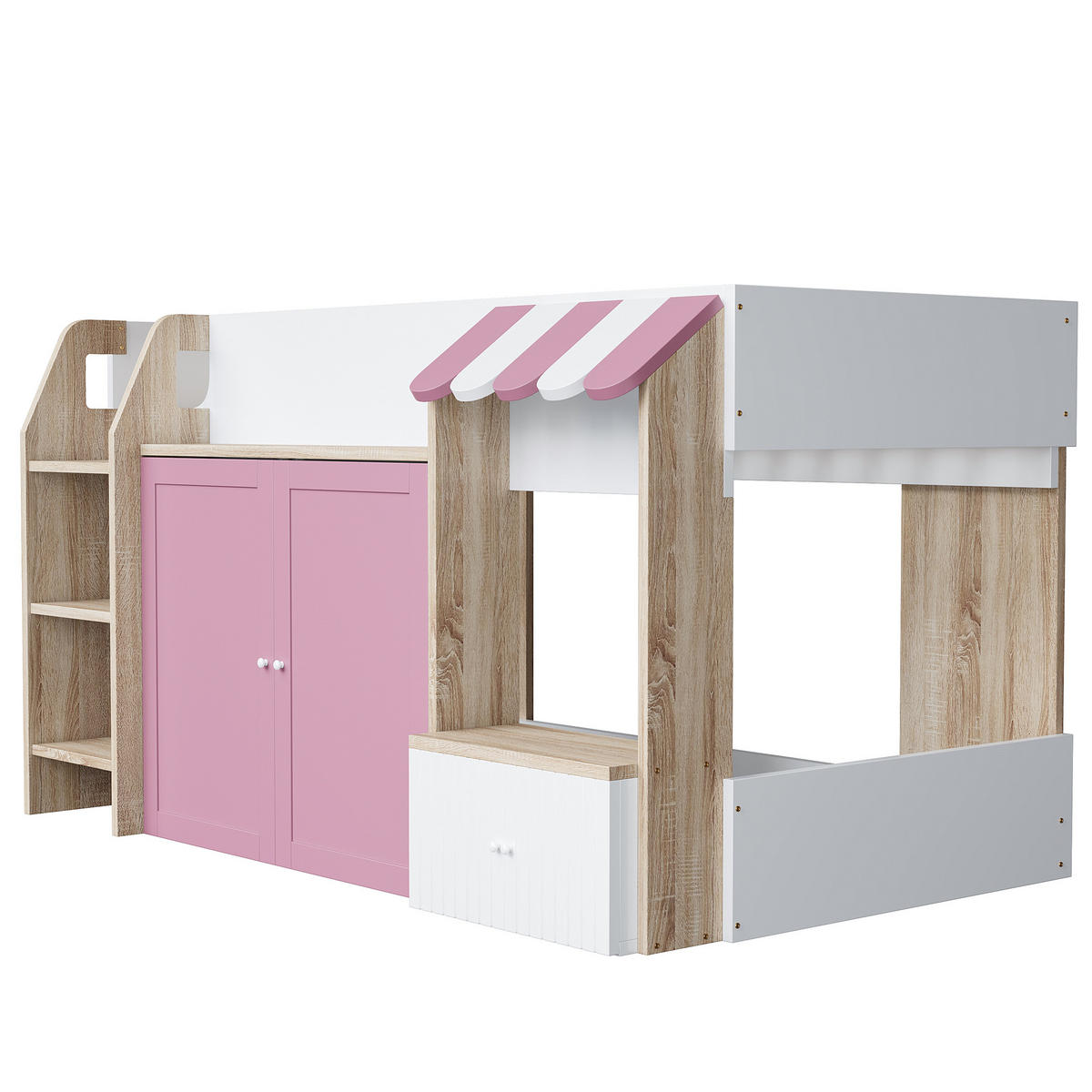 HOCHBETT 90/200 cm mit Stauraum in Rosa und Weiß aus Holz - Rosa, Holzwerkstoff (90/200cm) - OKWISH