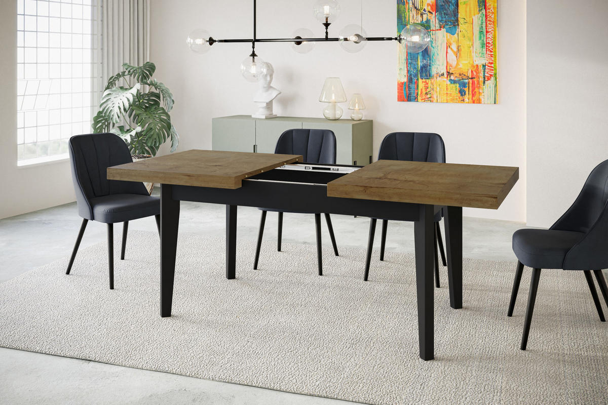 ESSZIMMERTISCH SKANDI, ausziehbarer Tisch: 200-300X100X78 cm, Farbe: LEFKAS, mit Holzbeinen in Farbe Schwarz - Dunkelbraun/Schwarz, Holzwerkstoff (200/100/78cm) - Alpi-Möbel