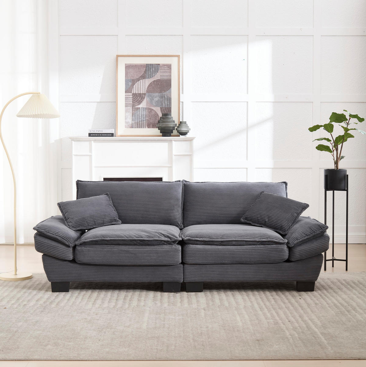 2-SITZER-SOFA aus Samt 224x81x81 cm Dunkelgrau mit tiefem Sitz, 2 Kissen und gepolsterten Armlehnen - Dunkelgrau, Textil (81/81/224cm) - Modfu