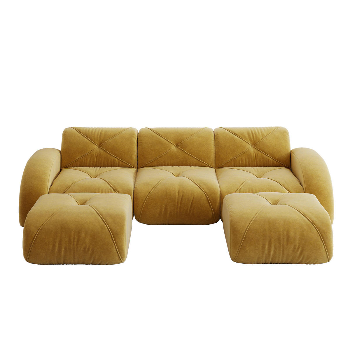 MODULSOFA U-Form 3-Sitzer mit 2 Hockern Chenille Gelb - Gelb, Kunststoff (171/76/281.1cm) - Meubliv