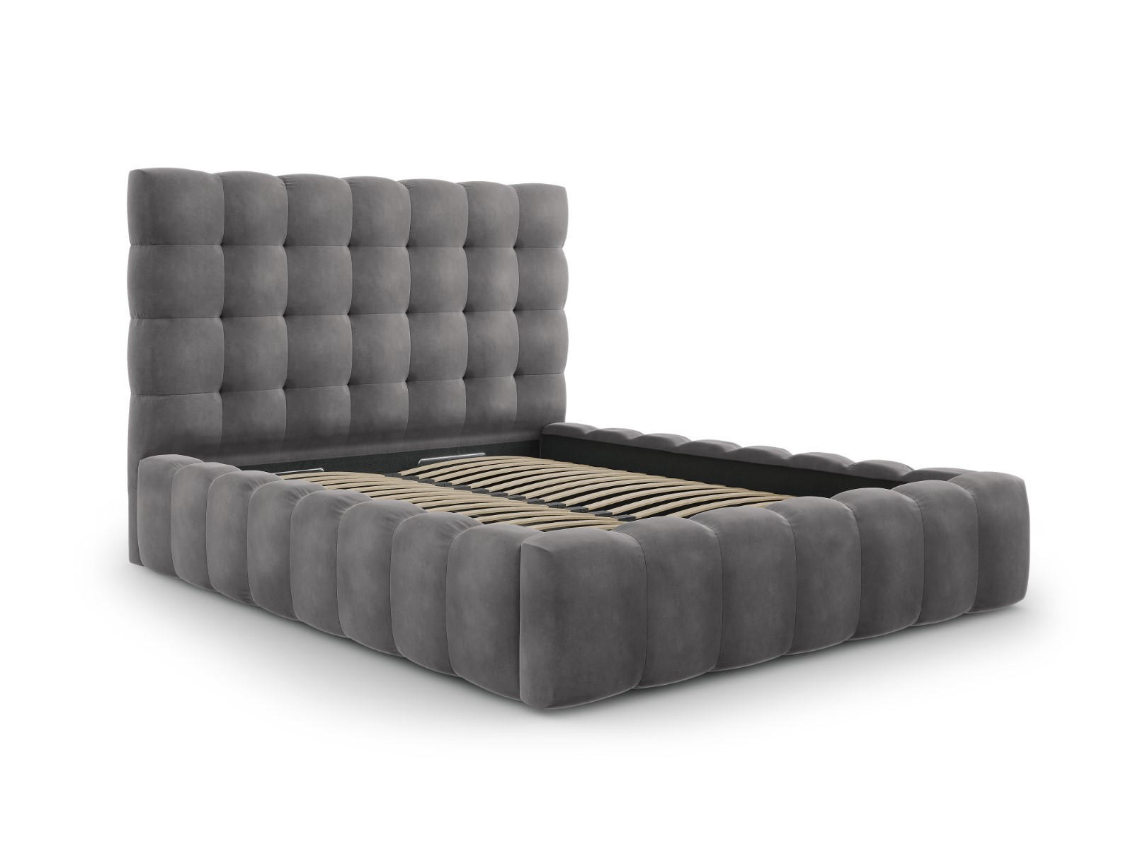 BETT mit Bettkasten und Kopfteil Mamaia aus Samt grau 140x200cm - Grau, Textil (140/200cm) - Micadoni