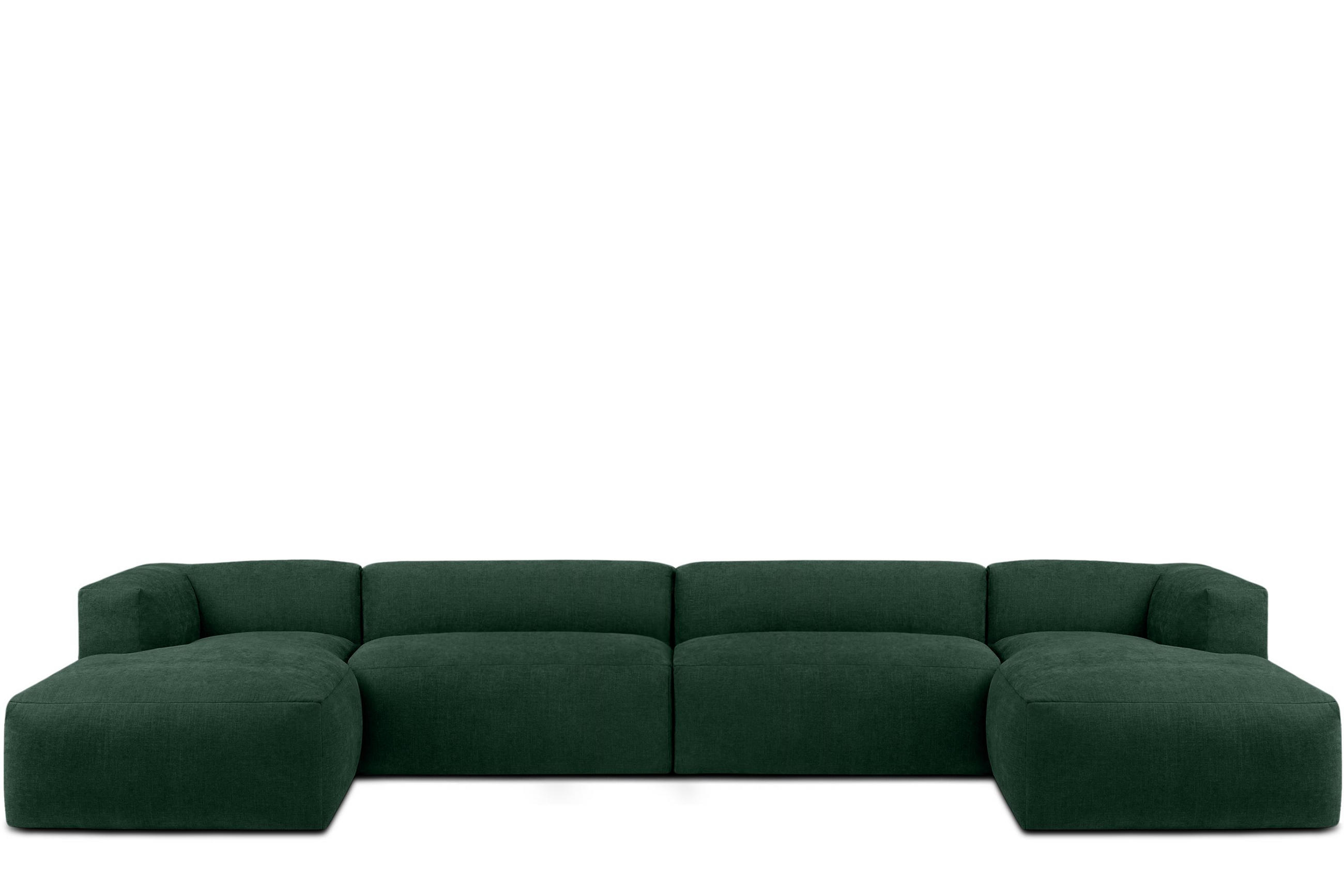 PANORAMA-ECKSOFA BUFFO 7/8 Sitzer mit extrem weicher Sitzfläche, Gewebestoff, maritim - Grün, Textil (424/73/180cm) - KONSIMO®