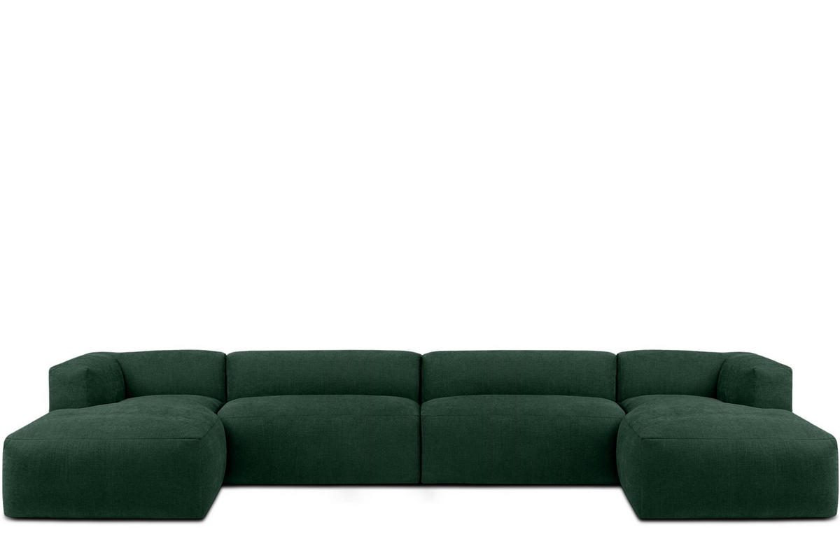 PANORAMA-ECKSOFA BUFFO 7/8 Sitzer mit extrem weicher Sitzfläche, Gewebestoff, maritim - Grün, Textil (424/73/180cm) - KONSIMO®