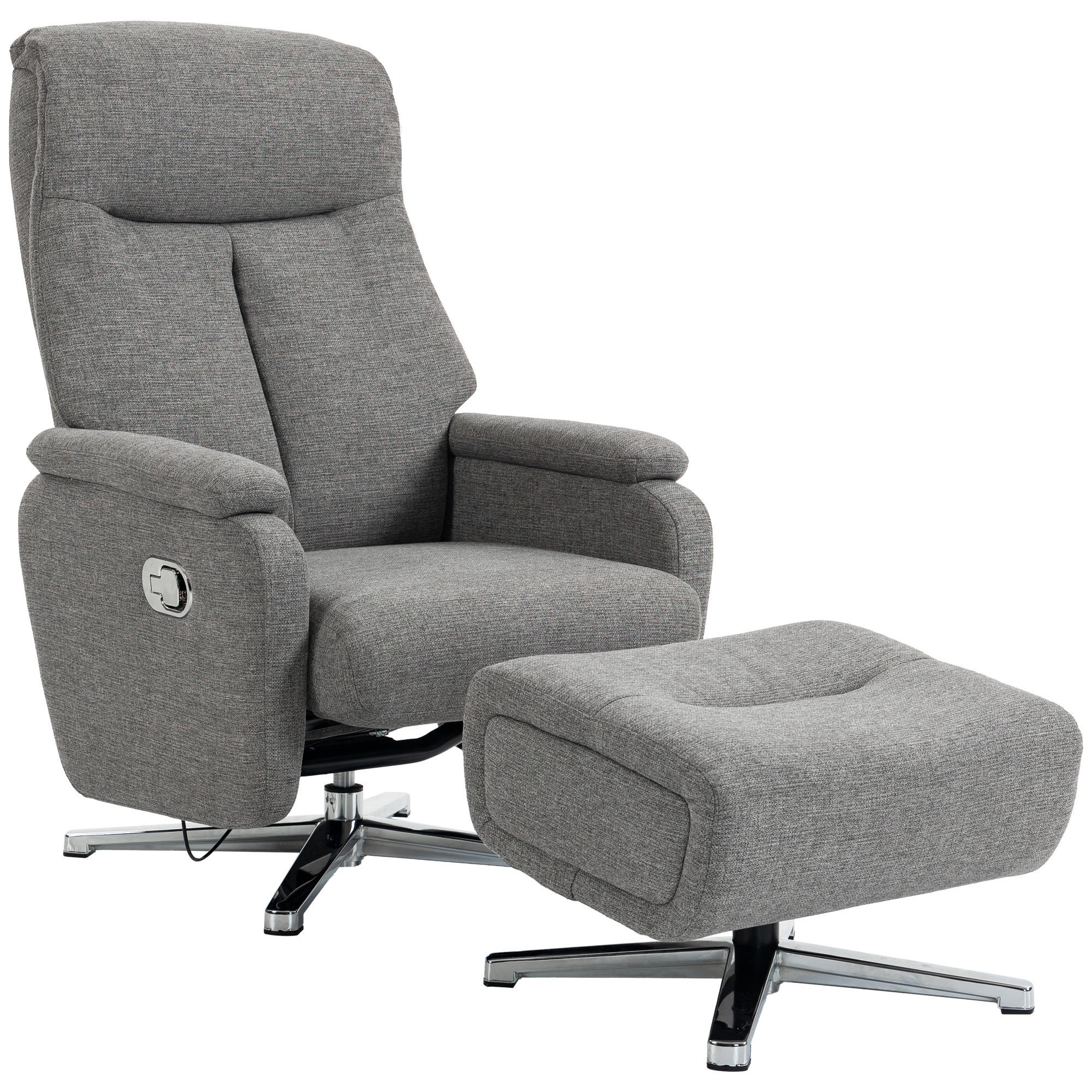 RELAXSESSEL-MIT-HOCKER 2er Set Leinenoptik Dunkelgrau - Dunkelgrau/Silberfarben, Holzwerkstoff/Textil (80/102/85.5cm) - HOMCOM