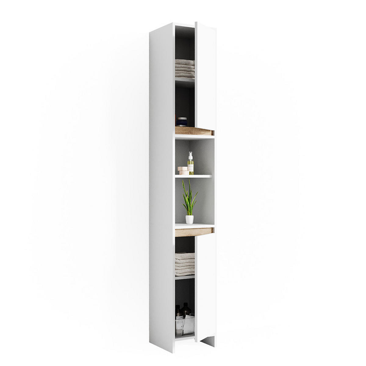 BADSCHRANK Emma Weiß/Sonoma 30 x 190 cm - Weiß/Sonoma Eiche, Holzwerkstoff (30/190/30cm) - Vicco