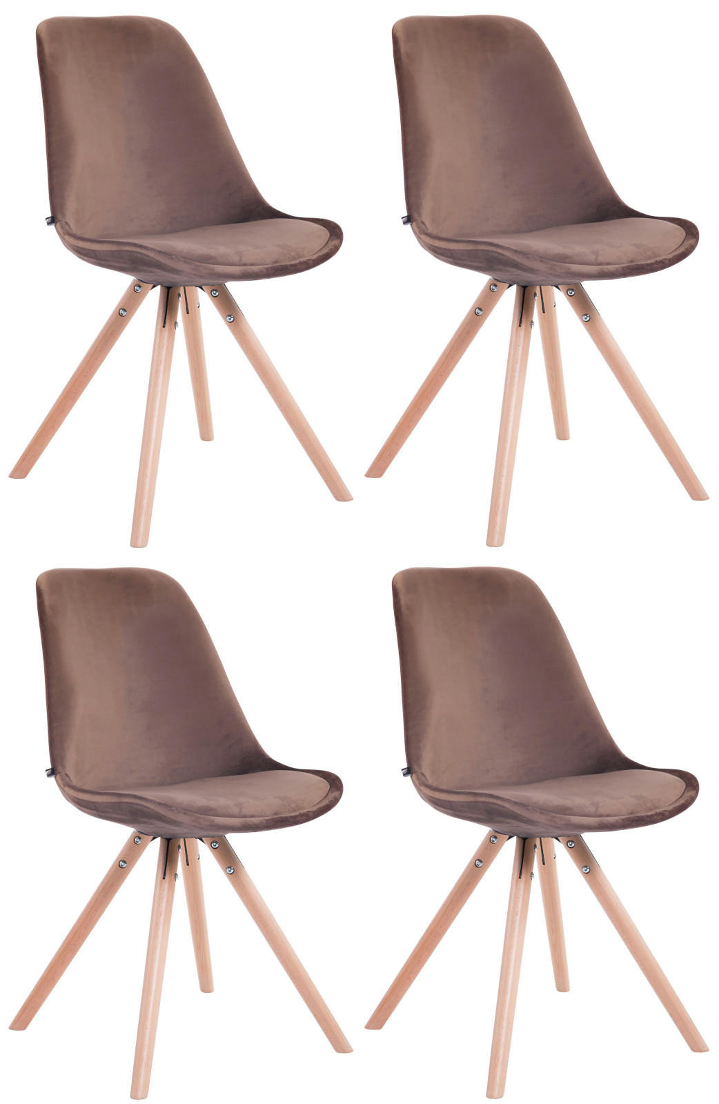 STUHL 4er Set Samt braun - Eukalyptusholzfarben/Braun, Holz/Textil (48/84/56cm) - CLP