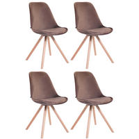 STUHL 4er Set Samt braun - Eukalyptusholzfarben/Braun, Holz/Textil (48/84/56cm) - CLP