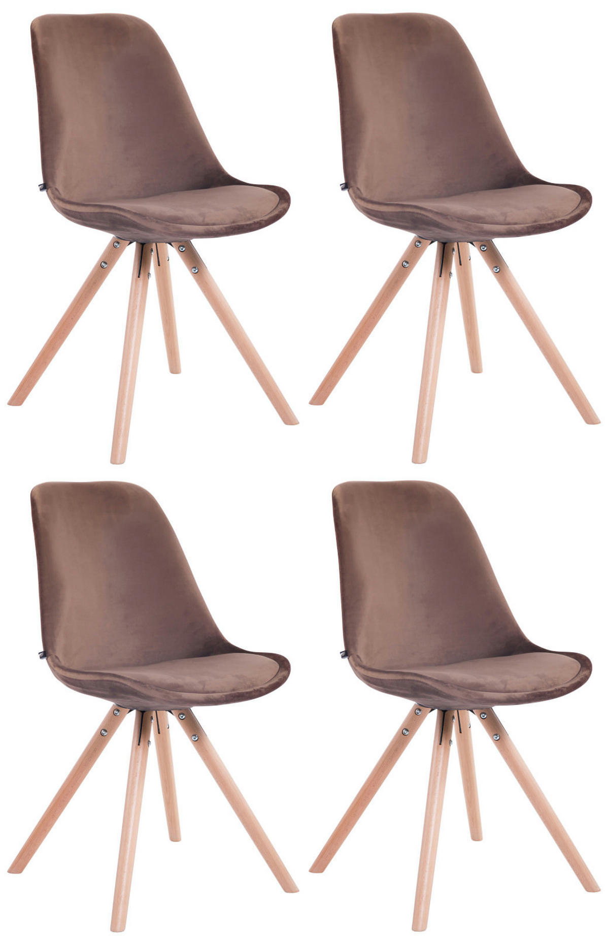 STUHL 4er Set Samt braun - Eukalyptusholzfarben/Braun, Holz/Textil (48/84/56cm) - CLP