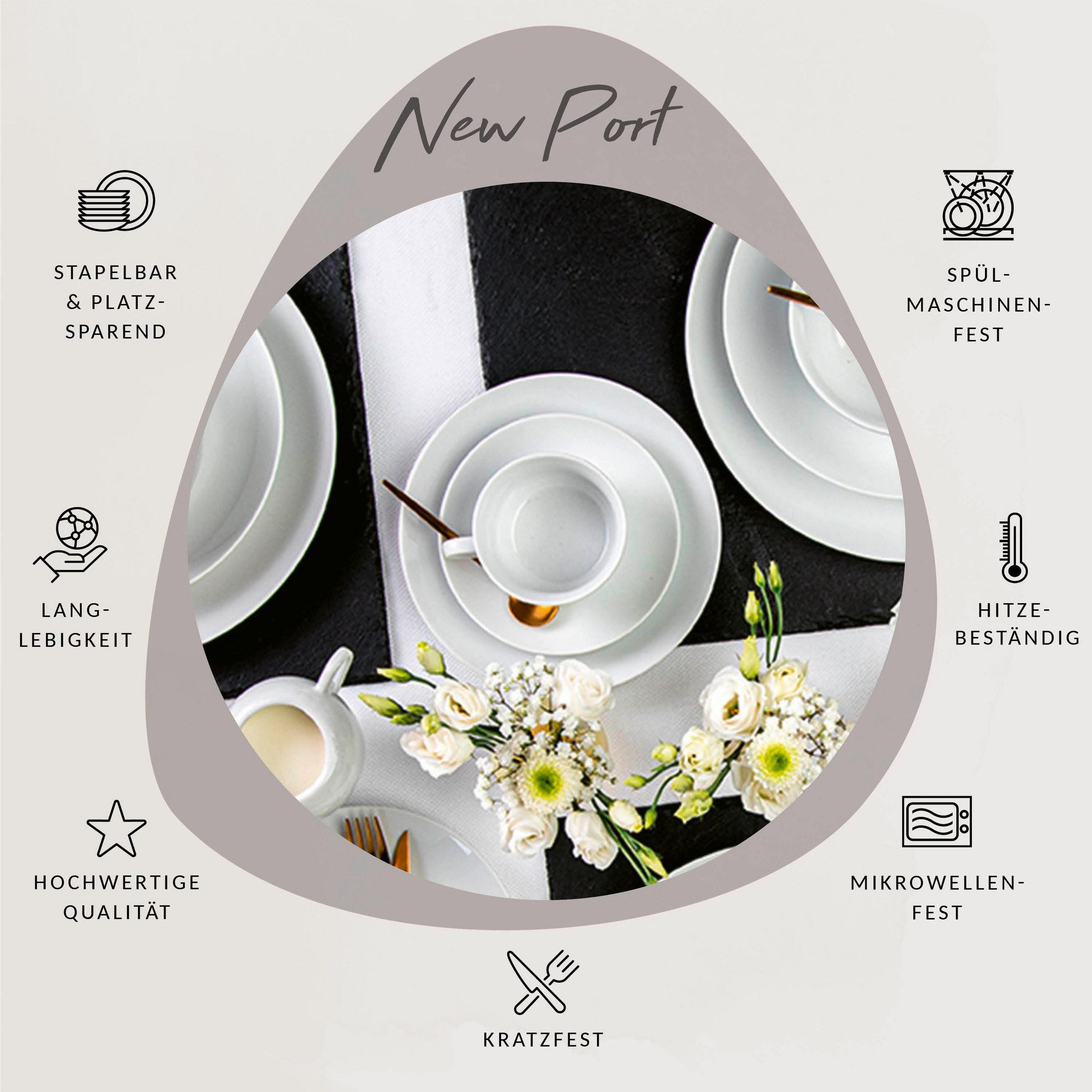 KAFFEETASSEN SET NEW PORT - 12 teilig aus Porzellan - Weiß, Keramik (45/13/23cm) - Sänger