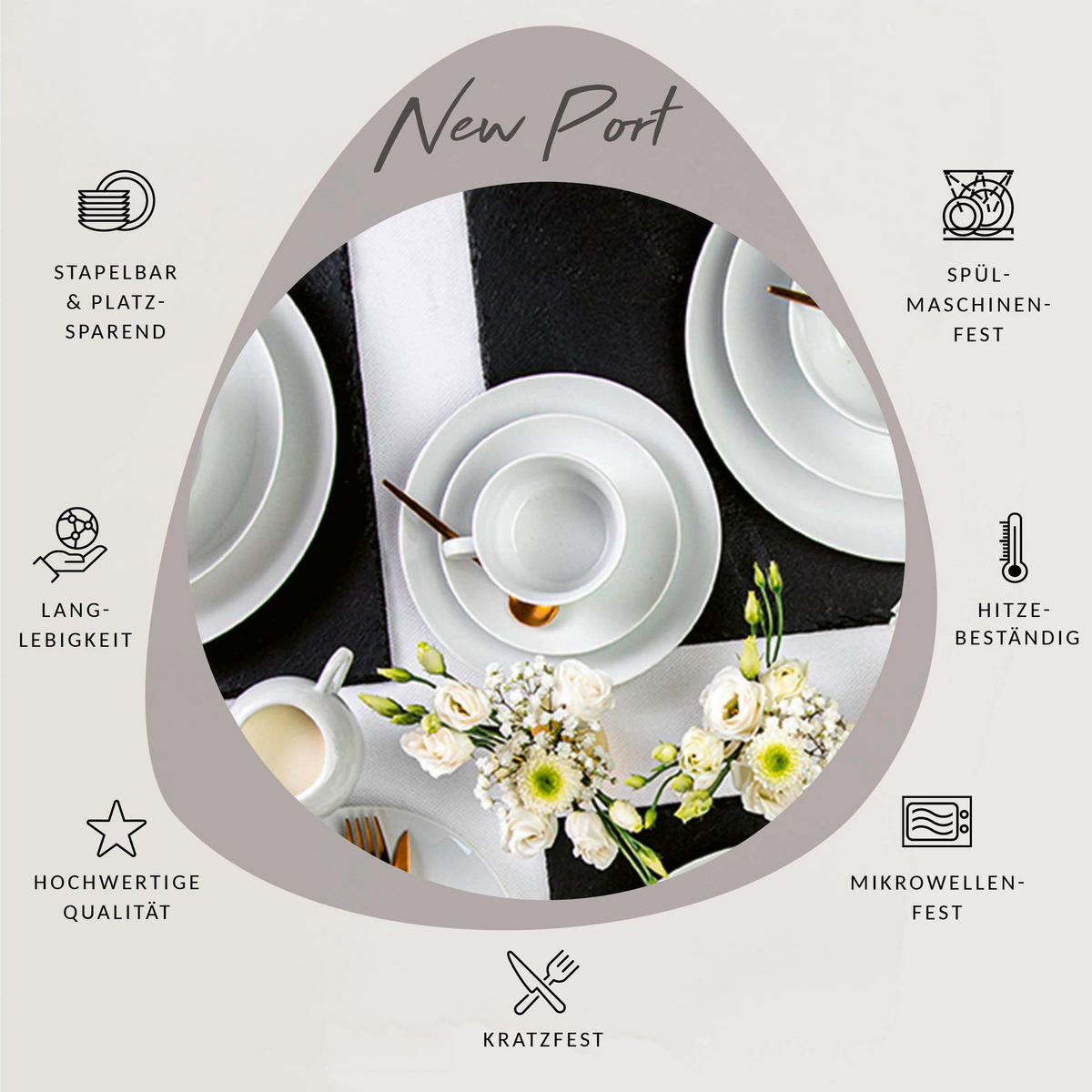 KAFFEETASSEN SET NEW PORT - 12 teilig aus Porzellan - Weiß, Keramik (45/13/23cm) - Sänger
