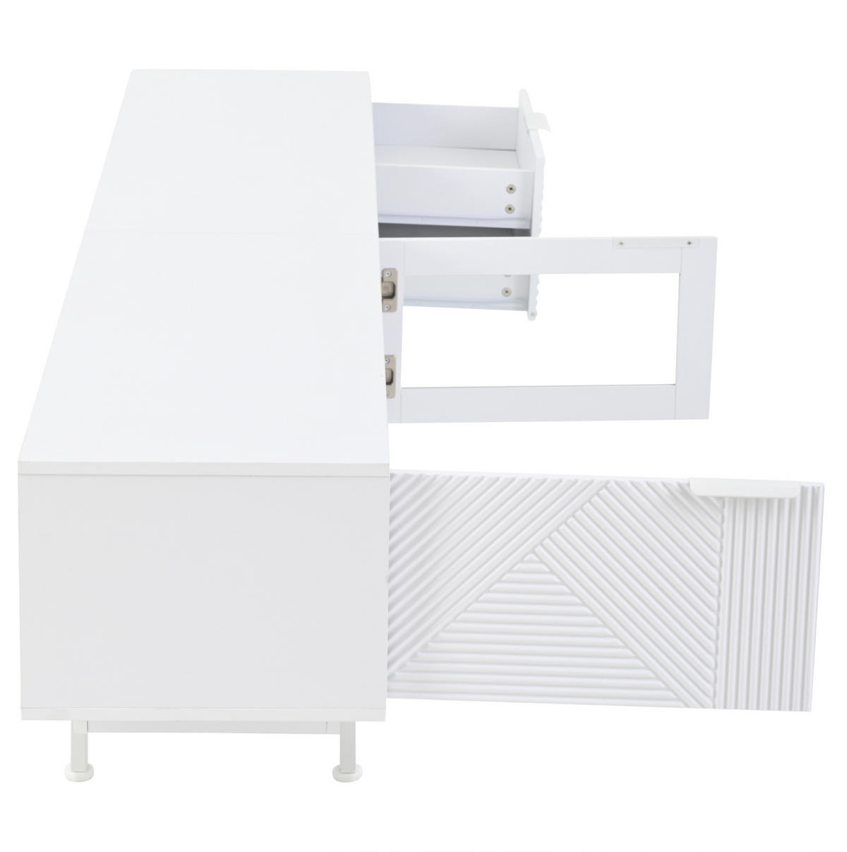 TV-LOWBOARD aus Spanplatte 200x40x50,5 cm Weiß mit 2 Türen, 2 Schubladen und Glastür - Weiß, Holzwerkstoff (200/50.5/40cm) - IVMEU