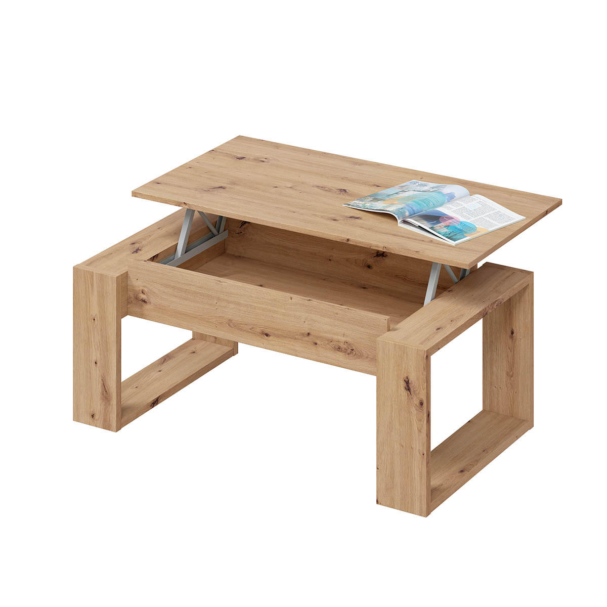 DESIGN Couchtisch mit hochklappbarer Tischplatte L102 cm - Ciara - Eiche Artisan, Holzwerkstoff (102/50/43cm) - Calicosy