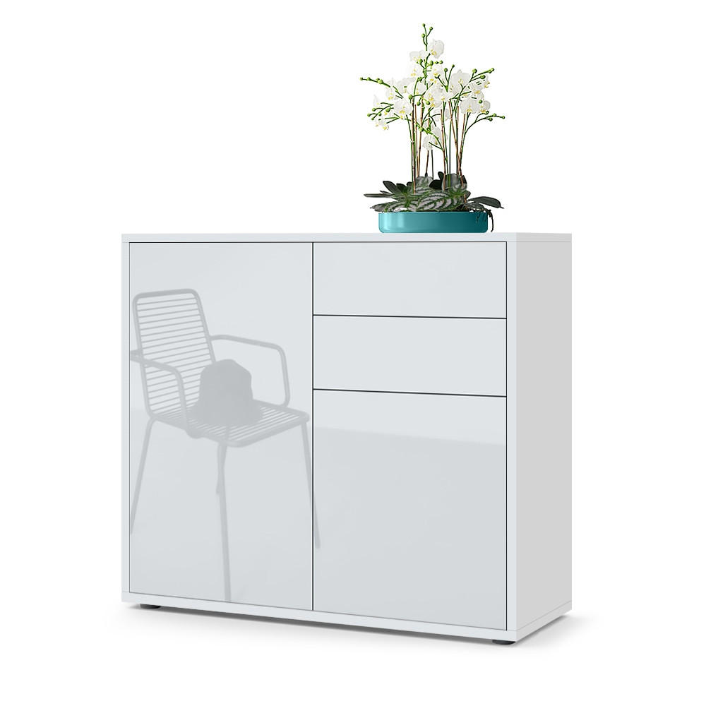 Vladon Kommode Weiß Hochglanz 79x74x36 cm