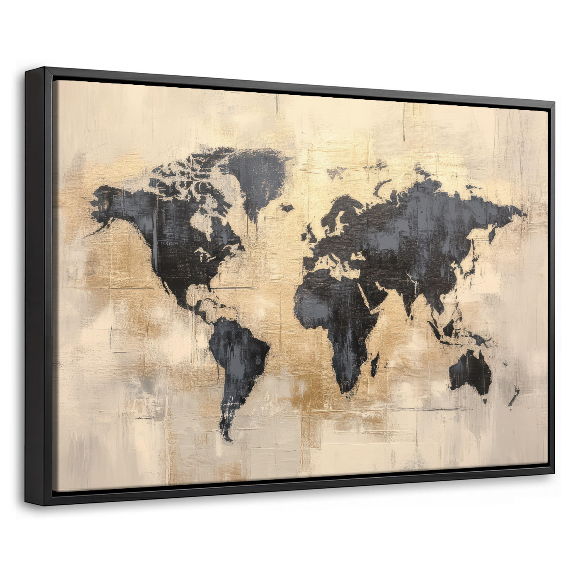 LEINWAND Bilder mit Rahmen - Weltkarte - Gold - Schwarz - Abstrakt - 30x20 - Kupferfarben, Textil (30/20cm) - MuchoWow