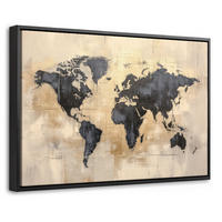 LEINWAND Bilder mit Rahmen - Weltkarte - Gold - Schwarz - Abstrakt - 30x20 - Kupferfarben, Textil (30/20cm) - MuchoWow