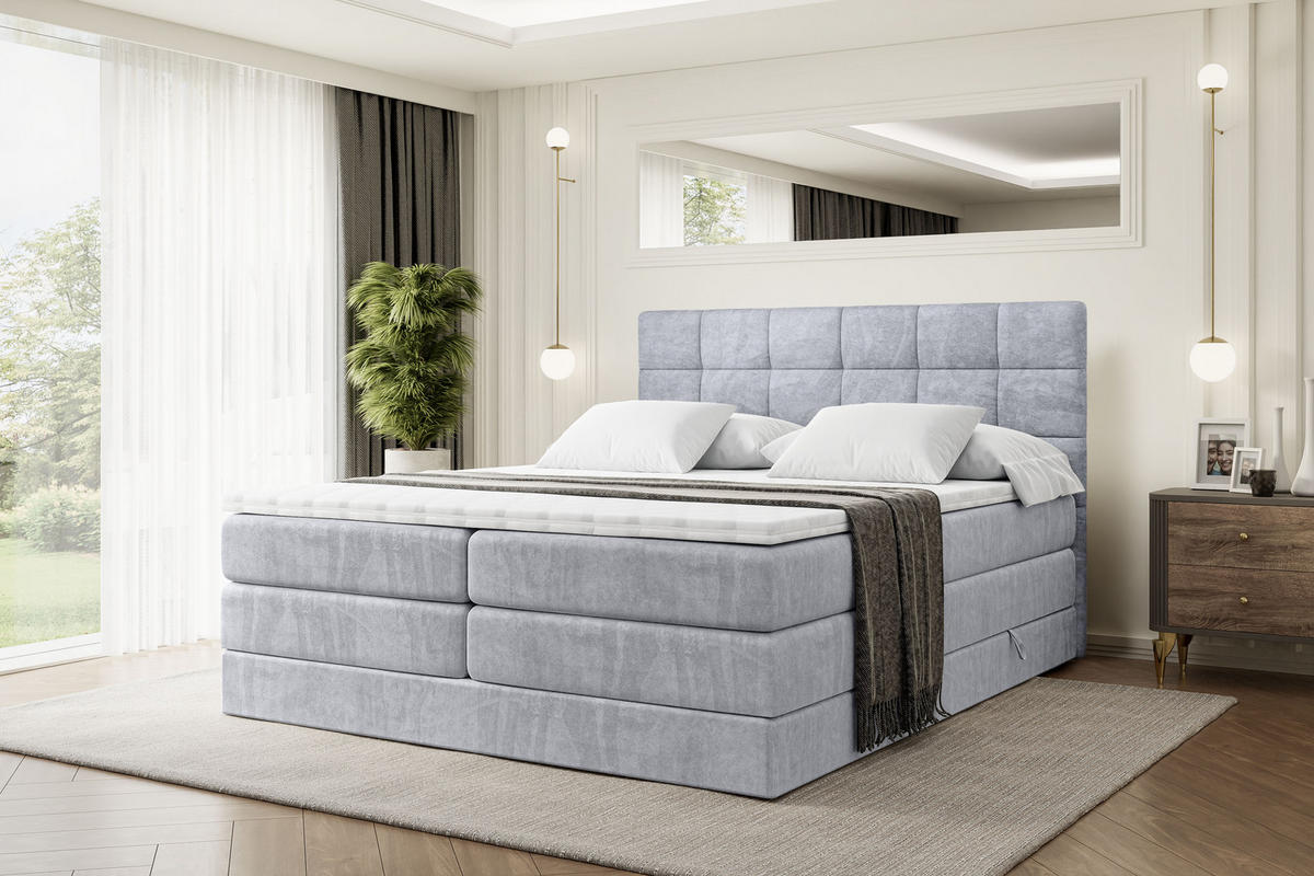 BOXSPRINGBETT BRUGO KING - 120 x 200 - H3/H4 - Hellgrau - Hellgrau, Holzwerkstoff (120/200cm) - ALTDECOR
