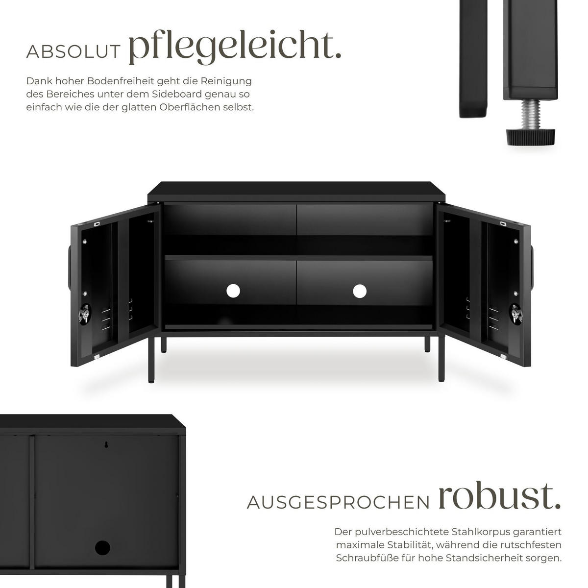 SIDEBOARD Baker, Kippschutz, höhenverstellbare Füße, schwarz - Schwarz, Metall (100/65/42.5cm) - tectake