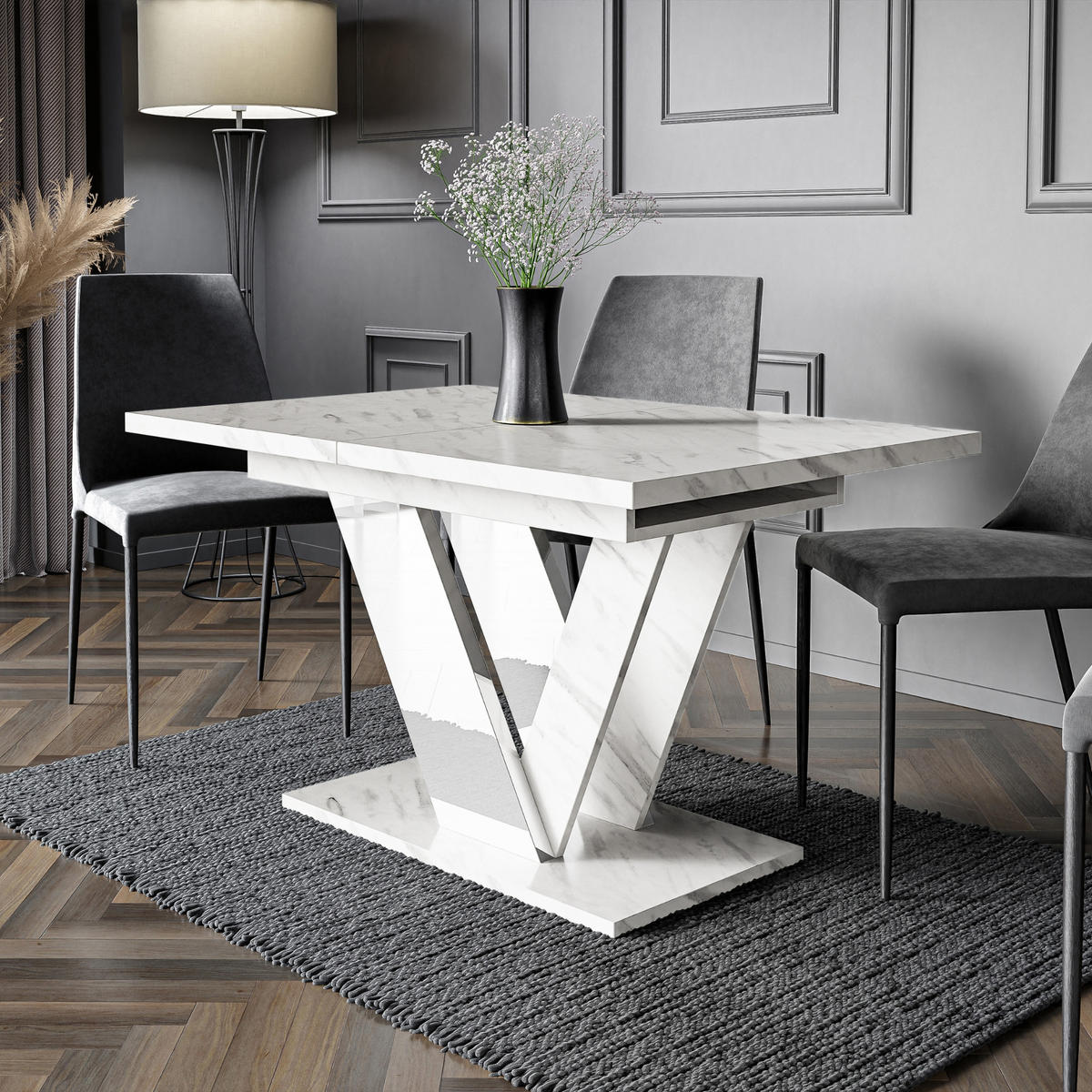 ESSTISCH Ausziehbar 120-160 cm Weiß Marmor-Optik - Weiß, Holzwerkstoff (160/80/75cm) - Home Collective